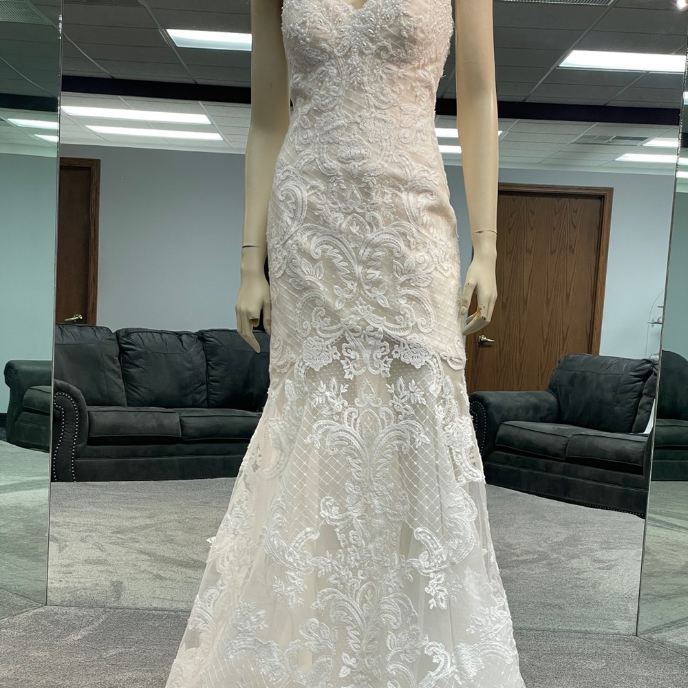 Sottero and Midgley “Natasha” Ivory lace over Light gold lining,  size 12